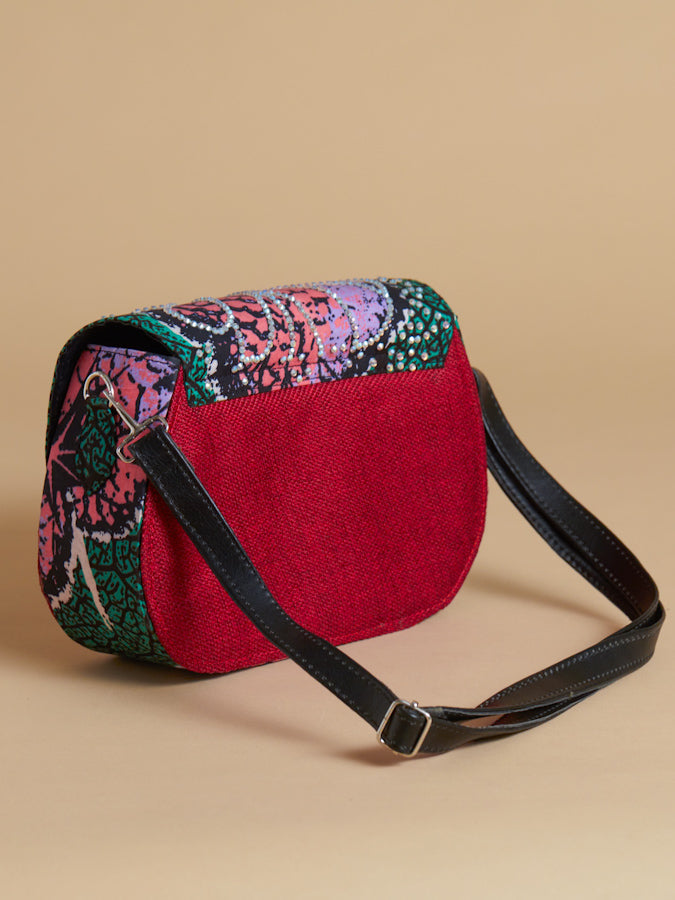 African Print Crossbody Bag - Diamanté Jute Red