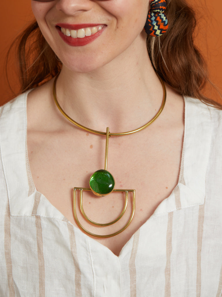 African Style Brass Necklace - Nairo Choker - GREEN