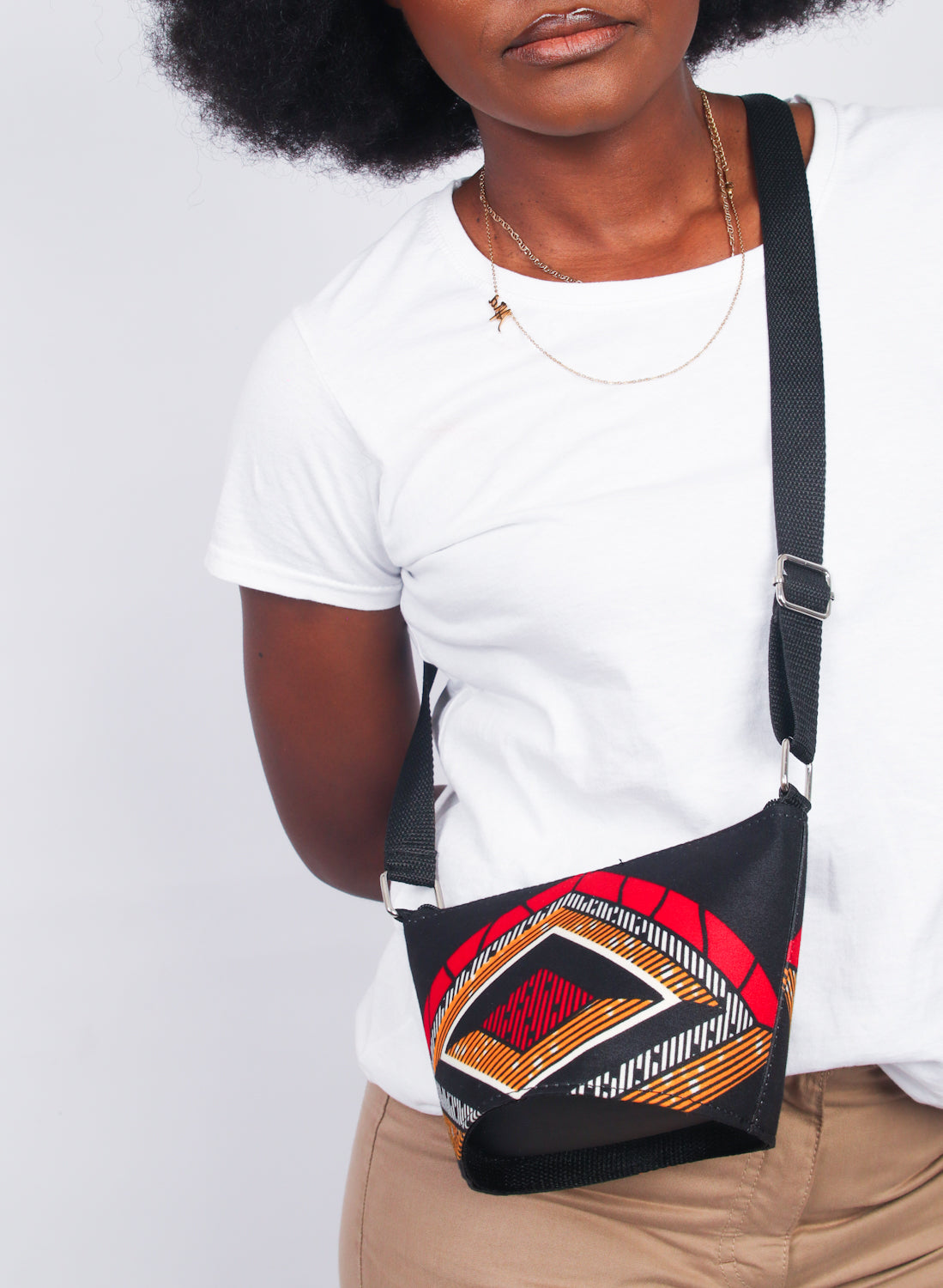 African Print Crossbody Bag - MINI BLOOM - BLACK - Cece Finery