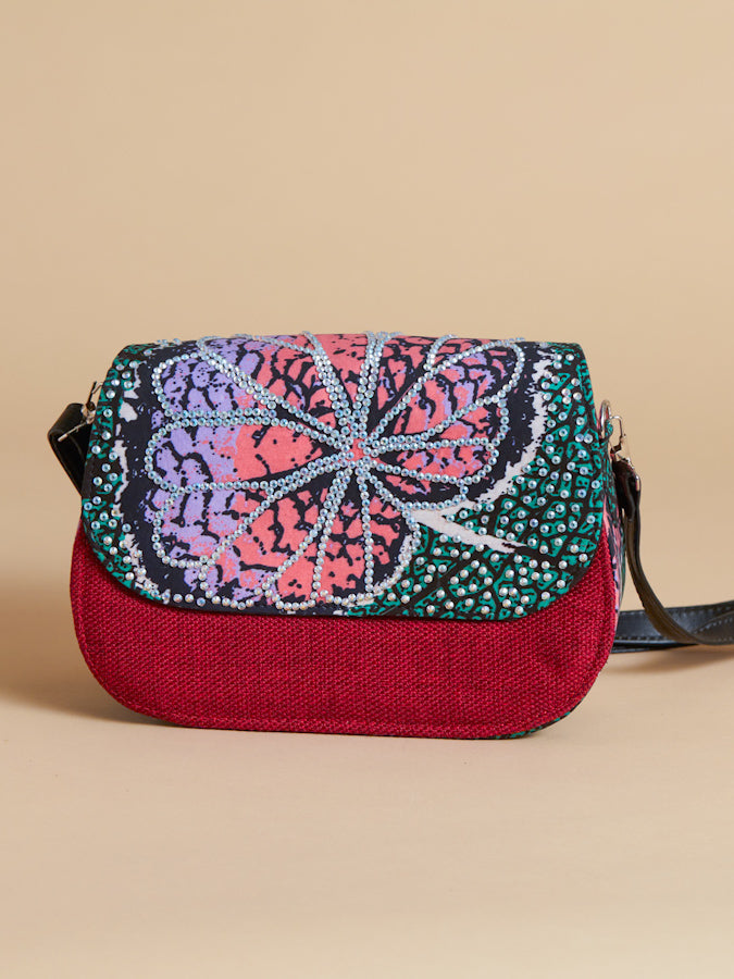 African Print Crossbody Bag - Diamanté Jute Red