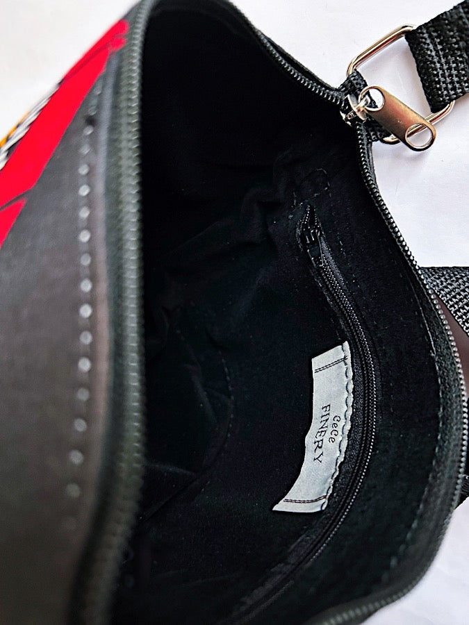 African Print Crossbody Bag - MINI BLOOM - BLACK - Cece Finery