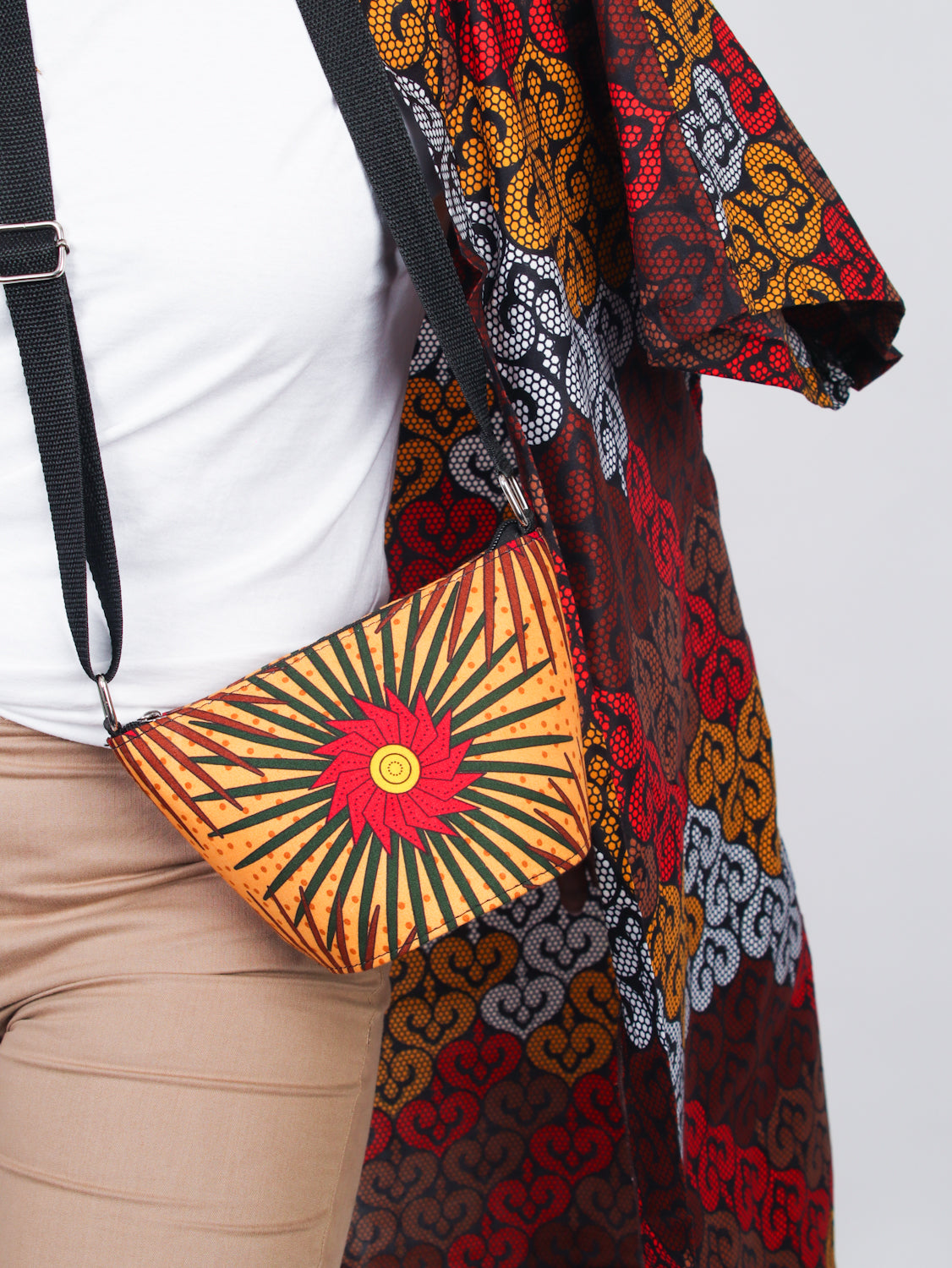 African Print Crossbody Bag - MINI BLOOM - BLACK - Cece Finery