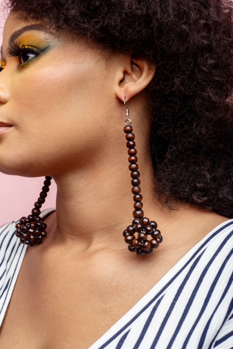 Chocolate Wooden Earrings - Medium drop - Cece Finery