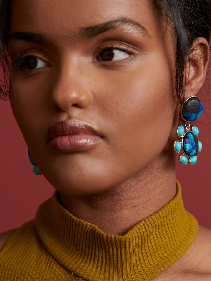 African Print Earrings - Turquoise