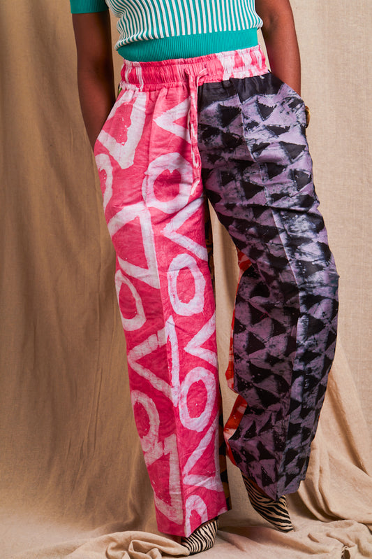 Adire trousers - Pink/ Navy