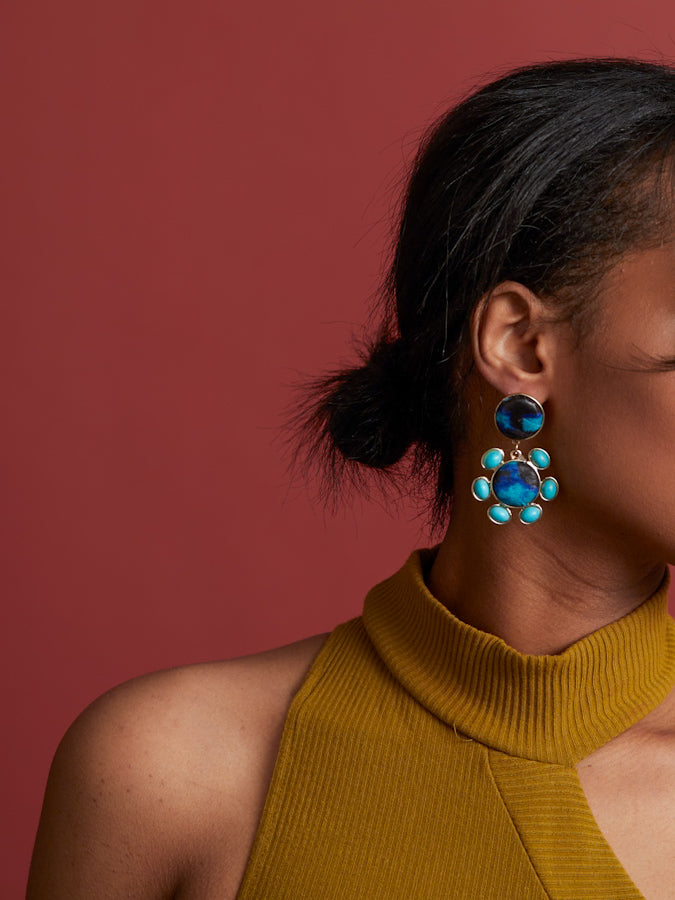 African Print Earrings - Turquoise