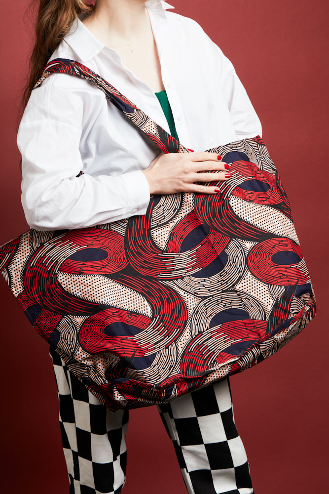 NEW- African Print Maxi Tote Bag - Red Swirls