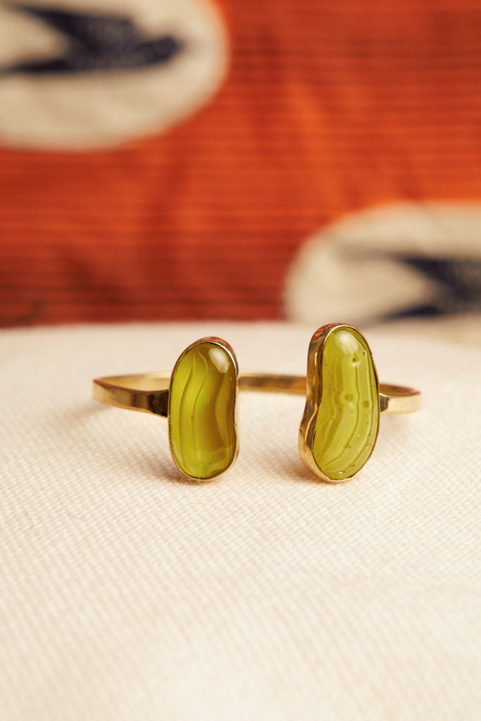 Mali Bracelet: Handcrafted Brass Bangle with Green Stone