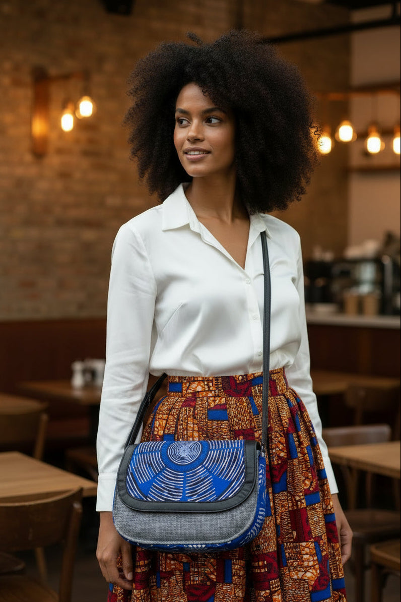 African print crossbody bag- Grey Jute - Cece Finery