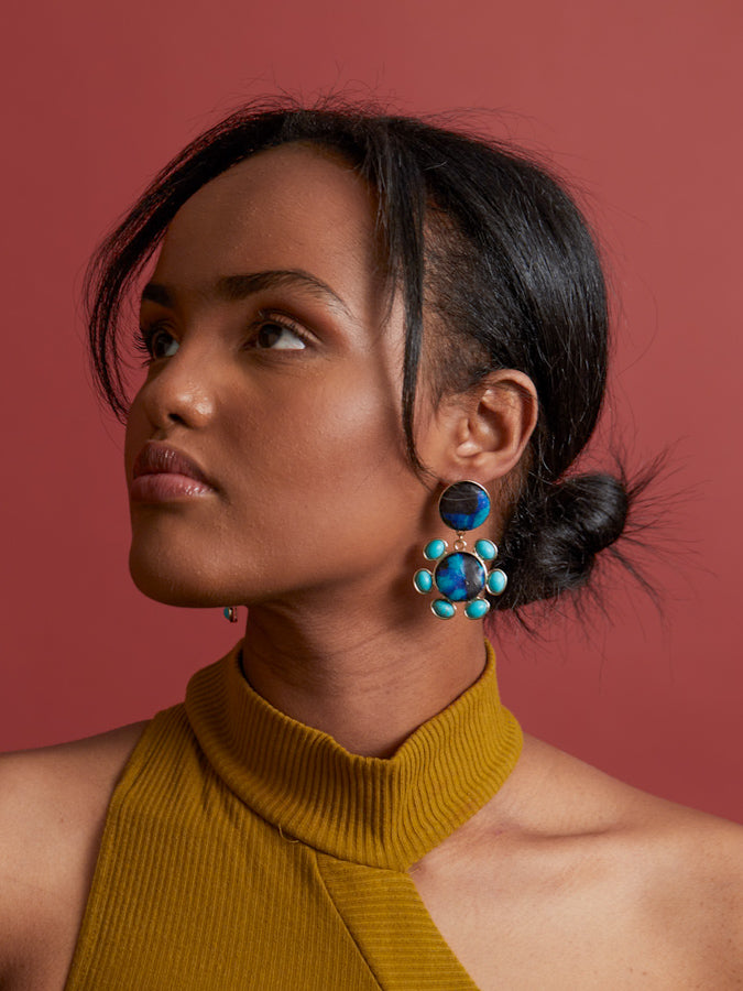 African Print Earrings - Turquoise