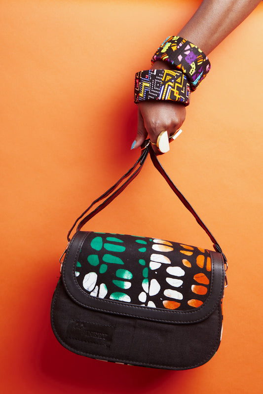 African print crossbody bag- Black