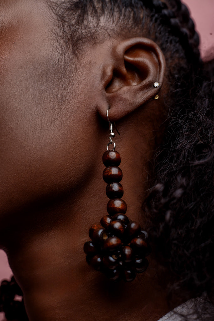 Chocolate Wooden Earrings - Medium drop - Cece Finery