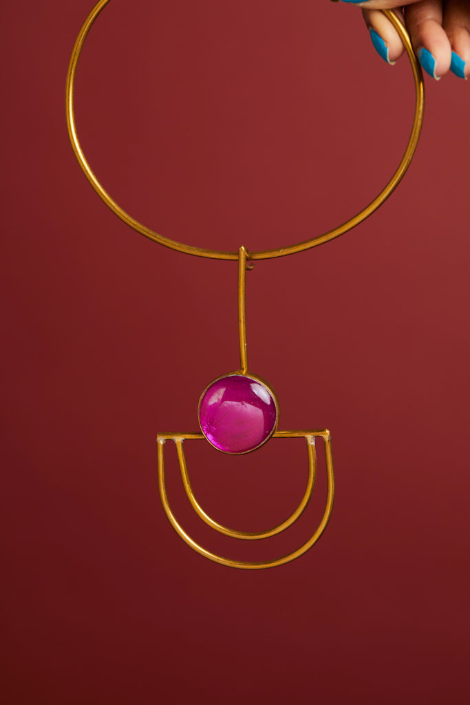 African Brass Necklace - Pink