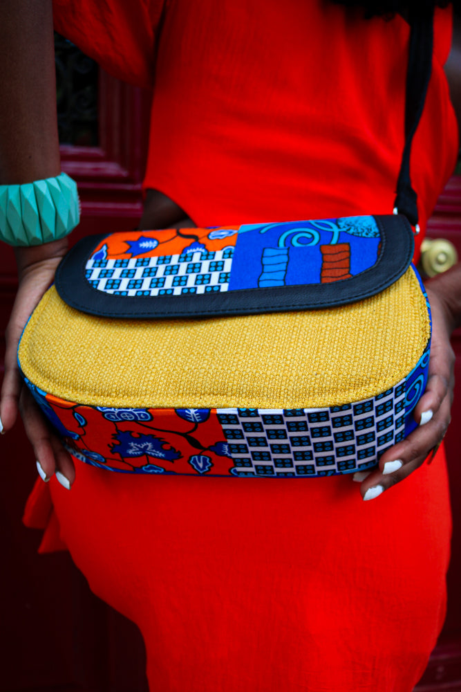 African print crossbody bag- Yellow Jute