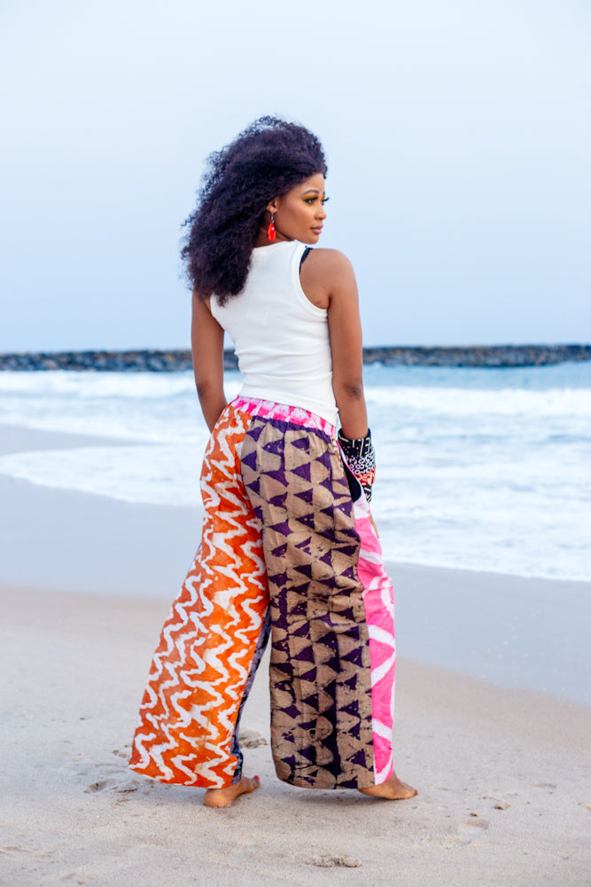 Adire trousers - Pink/ Navy