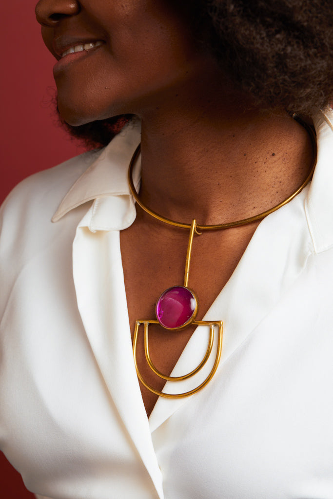 African Brass Necklace - Pink