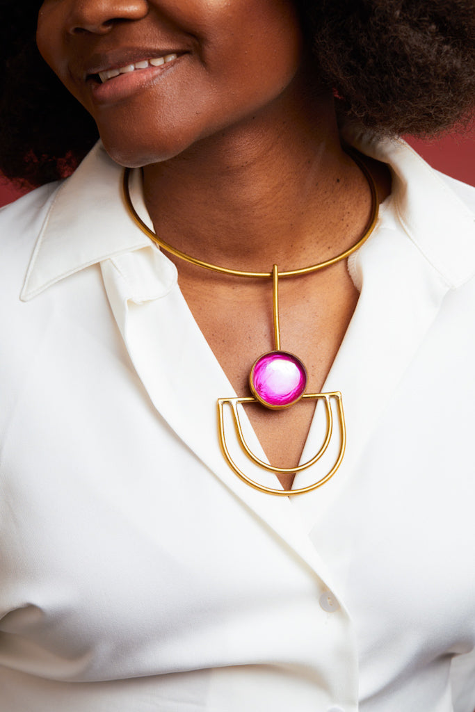 African Brass Necklace - Pink