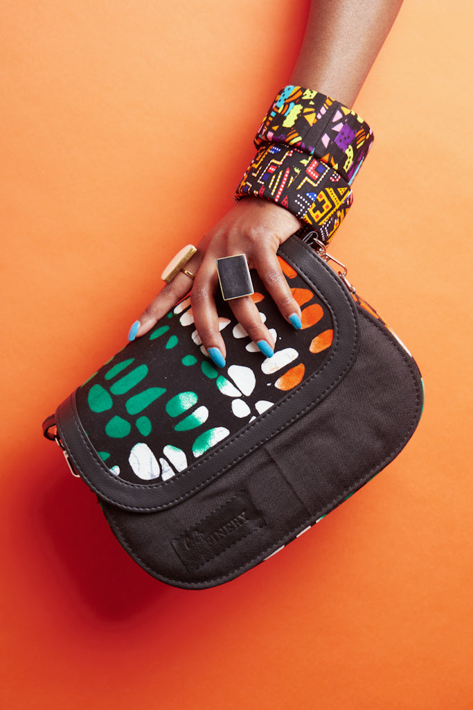 African print crossbody bag- Black