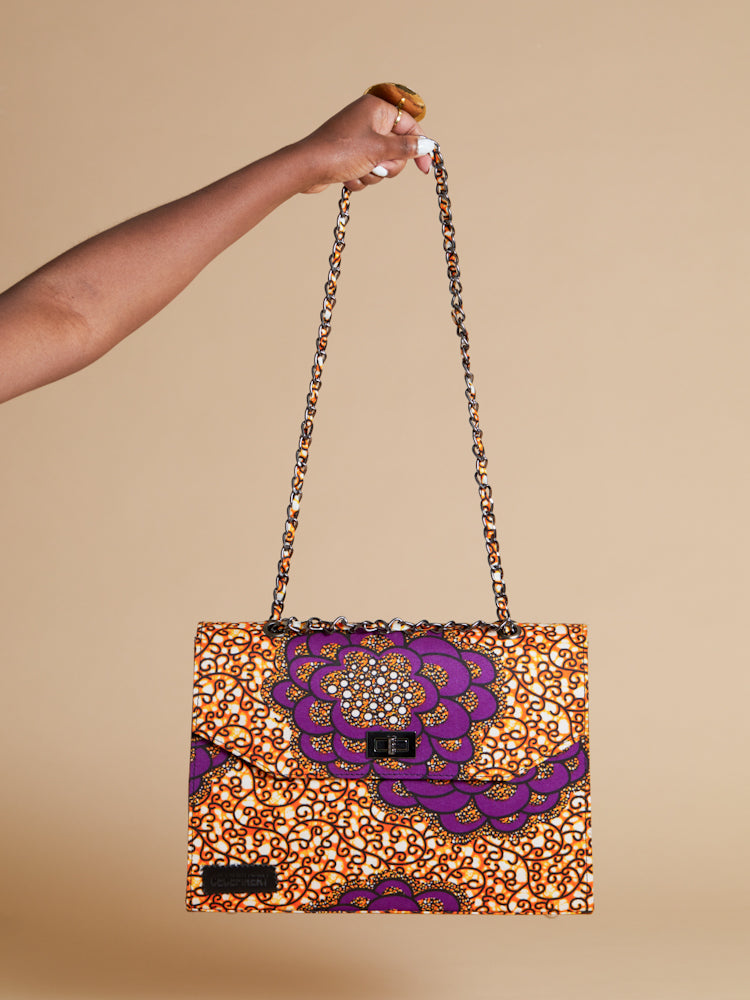 African Print Shoulder Bag - Didi Boxy - Purple Fleur