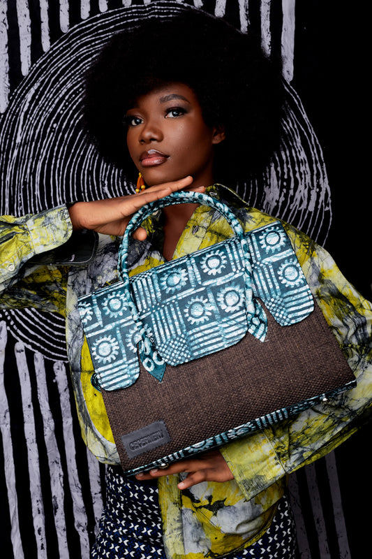 African print tote bag- the WANI- TURQUOISE