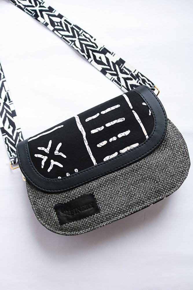 African print crossbody bag- Black Jute