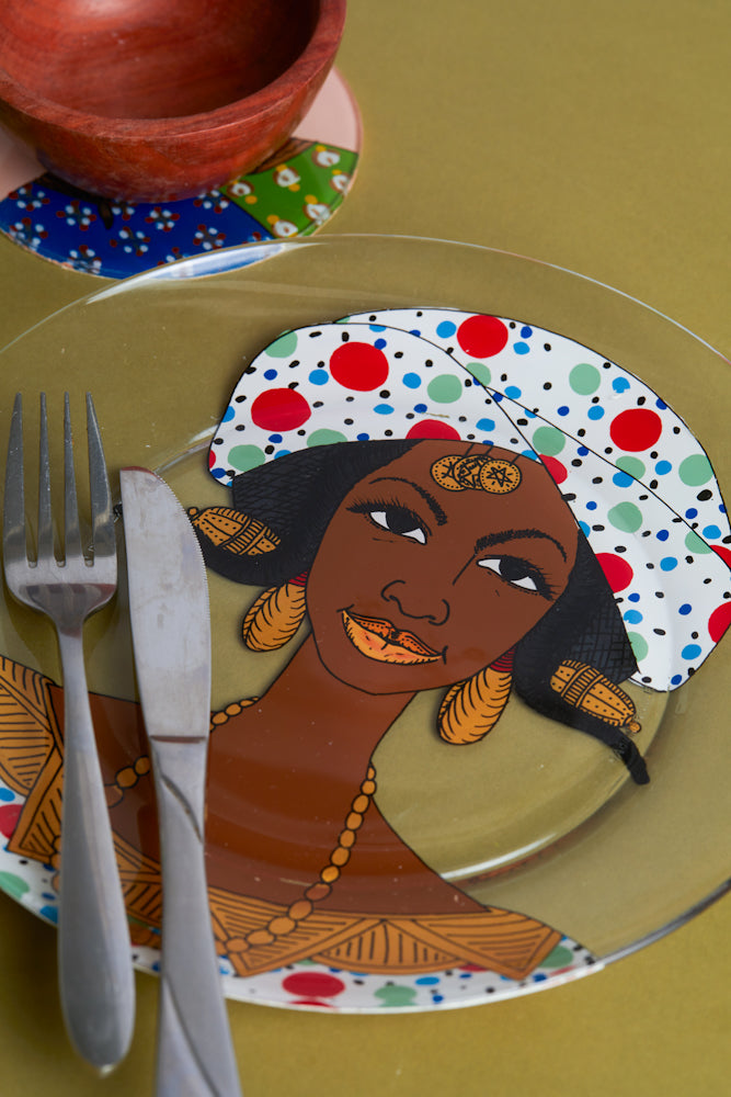Dak Afro-chic glass Plate - Set of 2