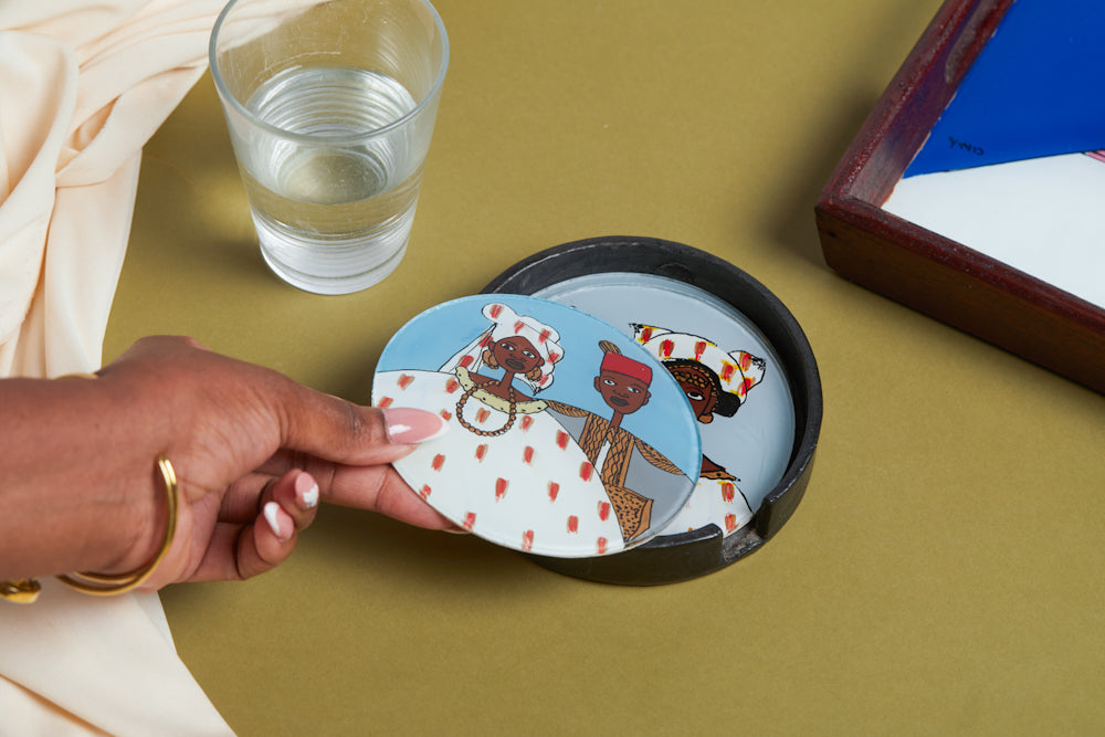 Dak Afro-chic glass coasters - Cool couple