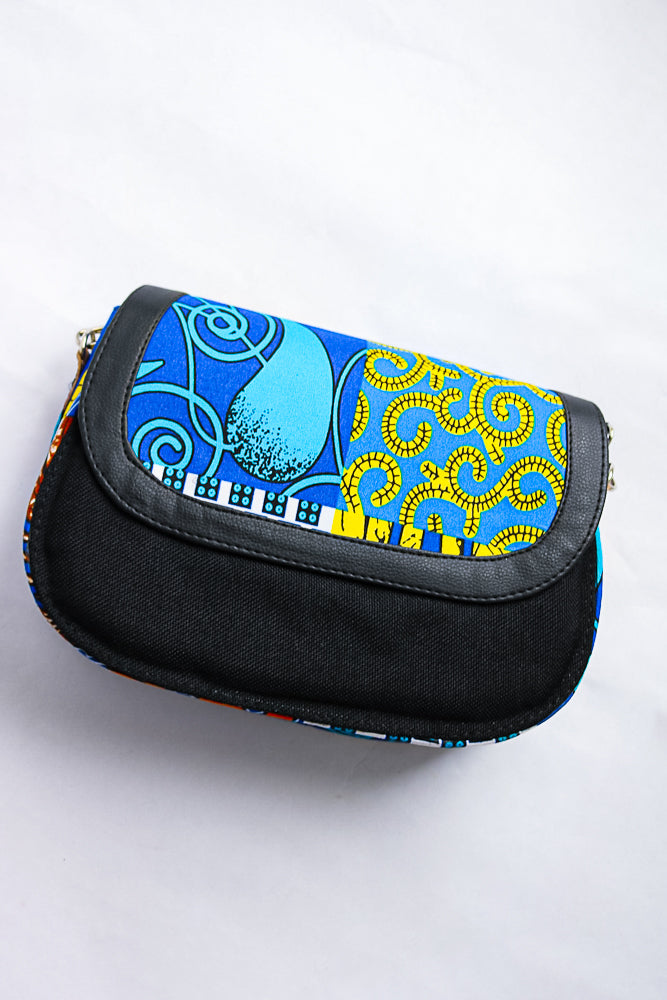 African print crossbody bag- Black Jute