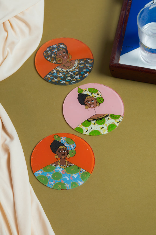 Dak Afro-chic glass coasters - Bright Ladies - Cece Finery