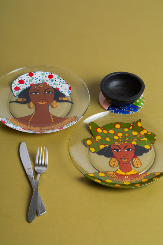 Dak Afro-chic glass Plate - Set of 2