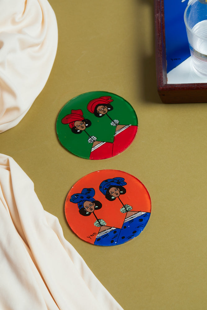 Dak Afro-chic glass coasters - Bright Twins - Cece Finery