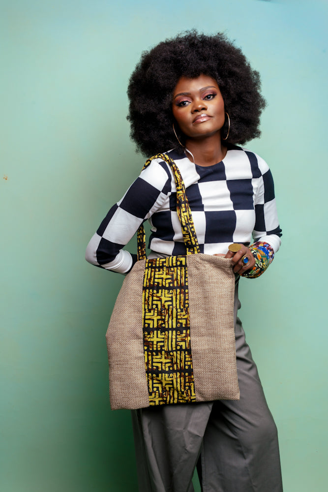 Reversible Jute tote bag - Yellow