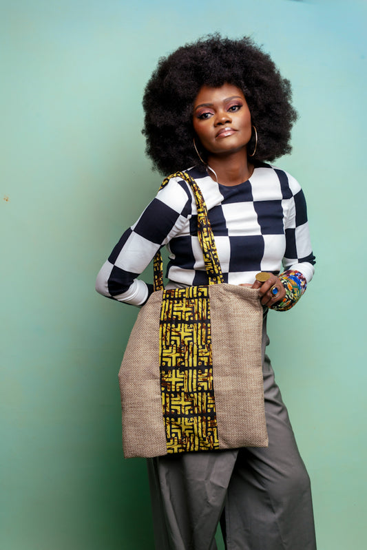 Reversible Jute tote bag - Yellow