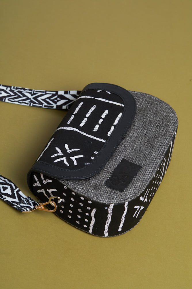 African print crossbody bag- Grey Jute