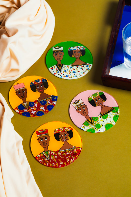 Dak Afro-chic glass coasters -Bright couples