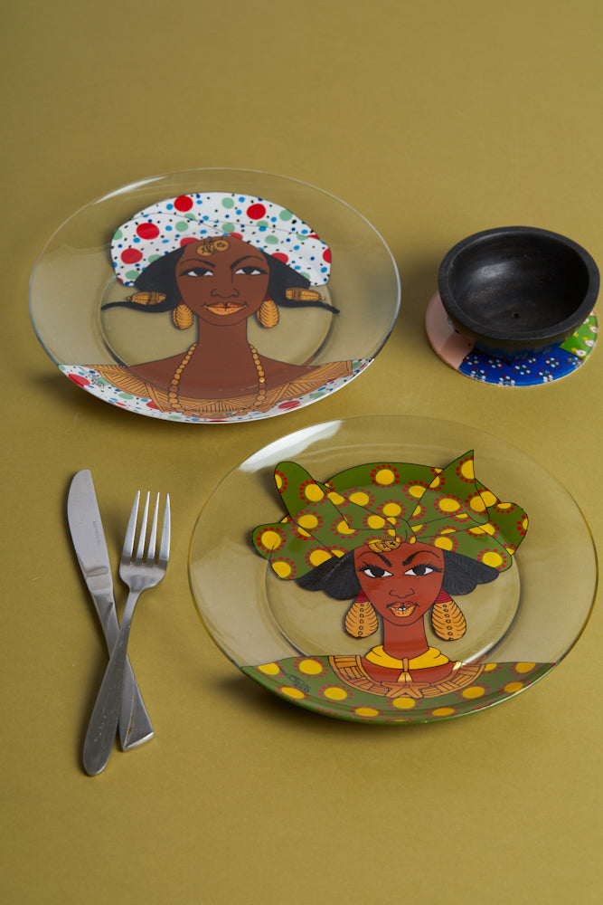 Dak Afro-chic glass Plate - Set of 2