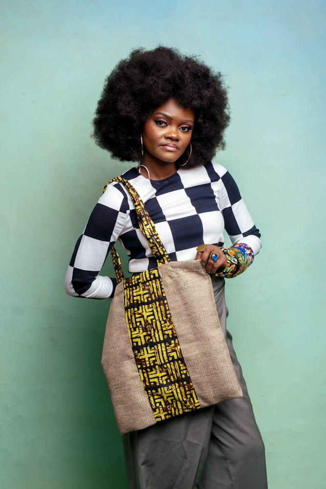 Reversible Jute tote bag - Yellow