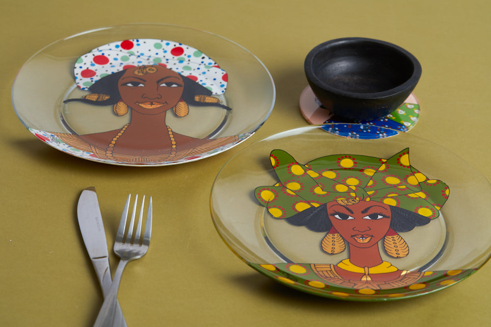 Dak Afro-chic glass Plate - Set of 2