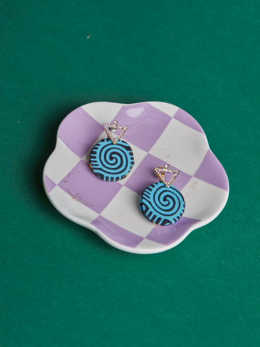 African print earrings- Bleu swirl