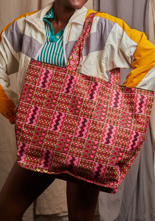 Maxi Dak Tote - Pink Kente - Cece Finery