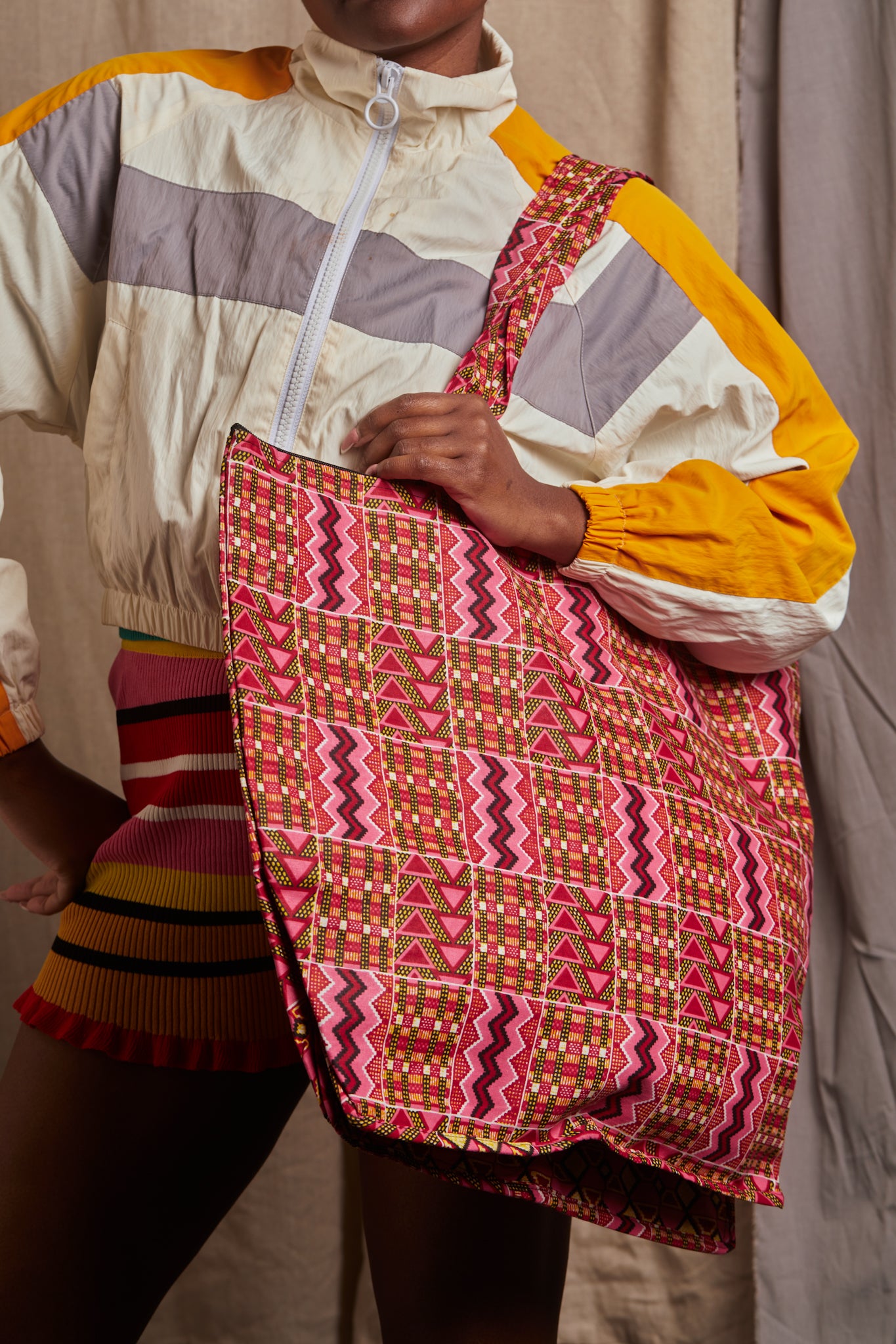 Maxi Dak Tote - Pink Kente - Cece Finery