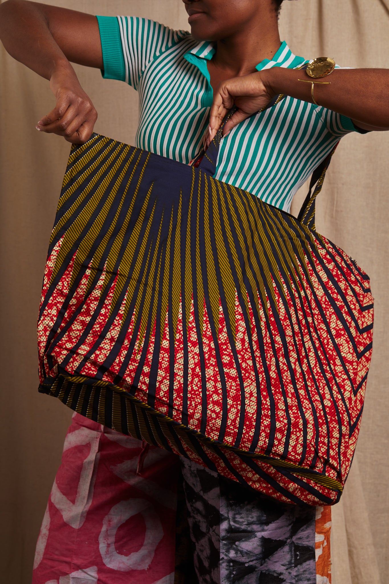 Maxi Dak Tote- Green Stripes - Cece Finery