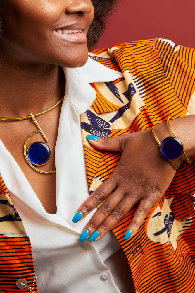 Nairo Choker + Matching Bangle Set- Dark Blue