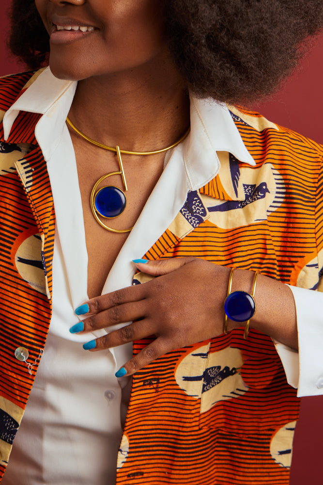 Nairo Choker + Matching Bangle Set- Dark Blue