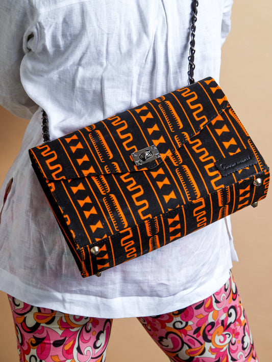 African Print Shoulder Bag - Didi Boxy - Orange Motif