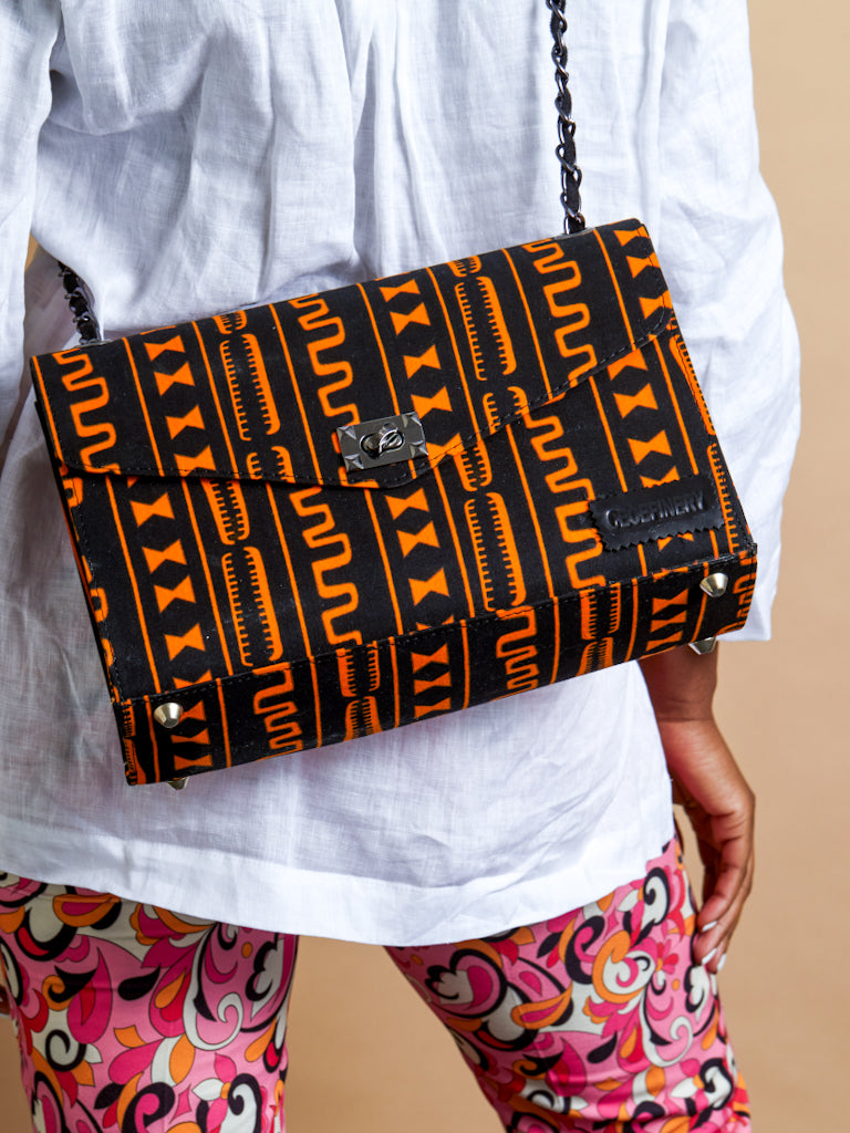 African Print Shoulder Bag - Didi Boxy - Orange Motif