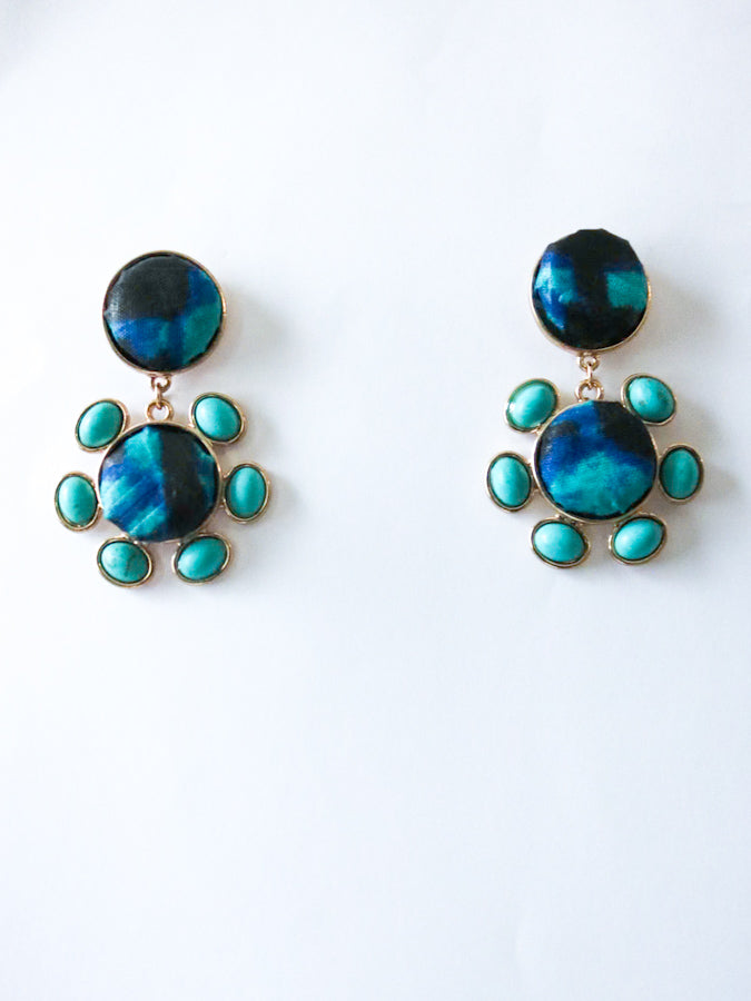 African Print Earrings - Turquoise