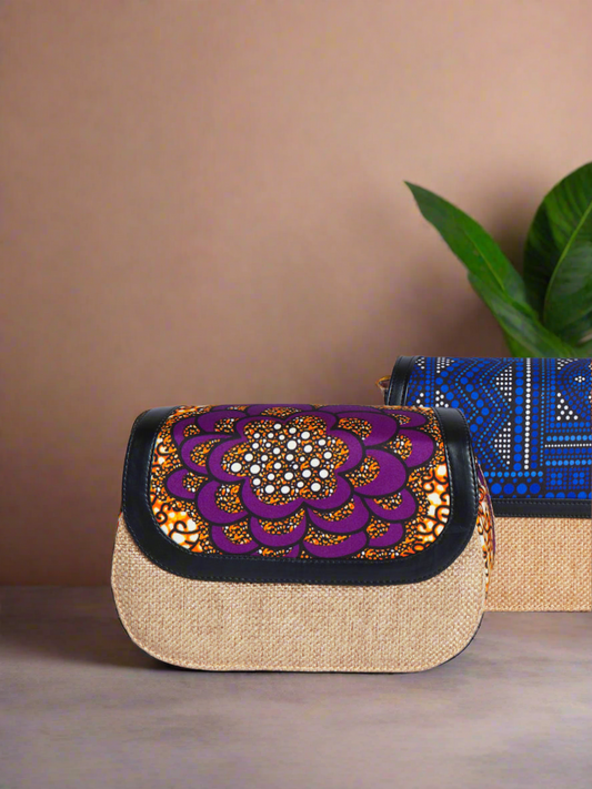 African print crossbody bag- The Jute- Purple motif