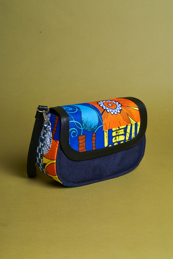 African print crossbody bag- Denim Blue