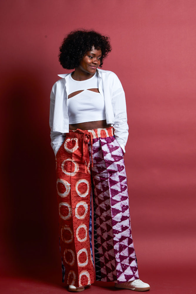 Adire Trousers - Orange|Purple